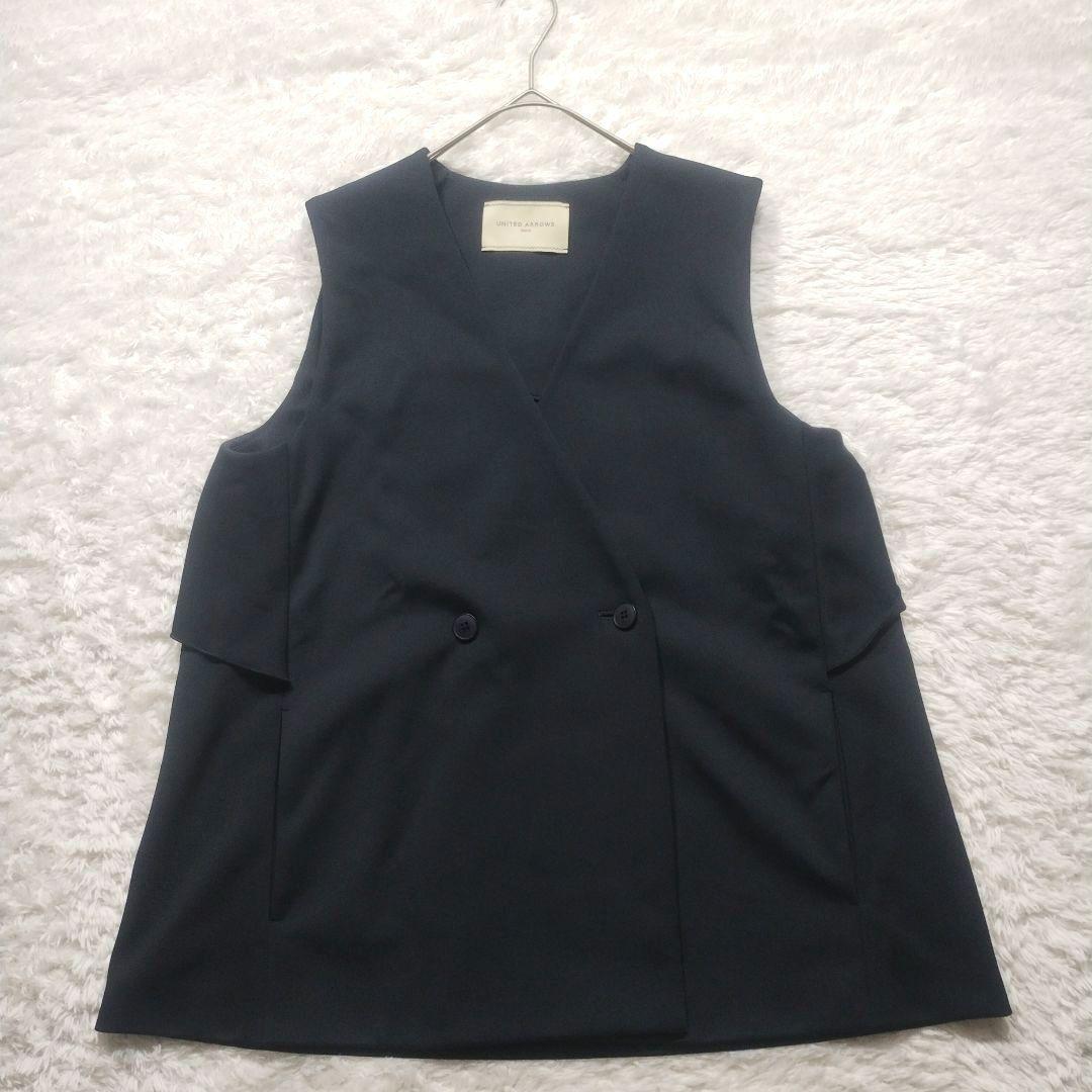 極美品　ユナイテッドアローズ　SPONGY ミドルベスト　ジレ　36　フリル　黒