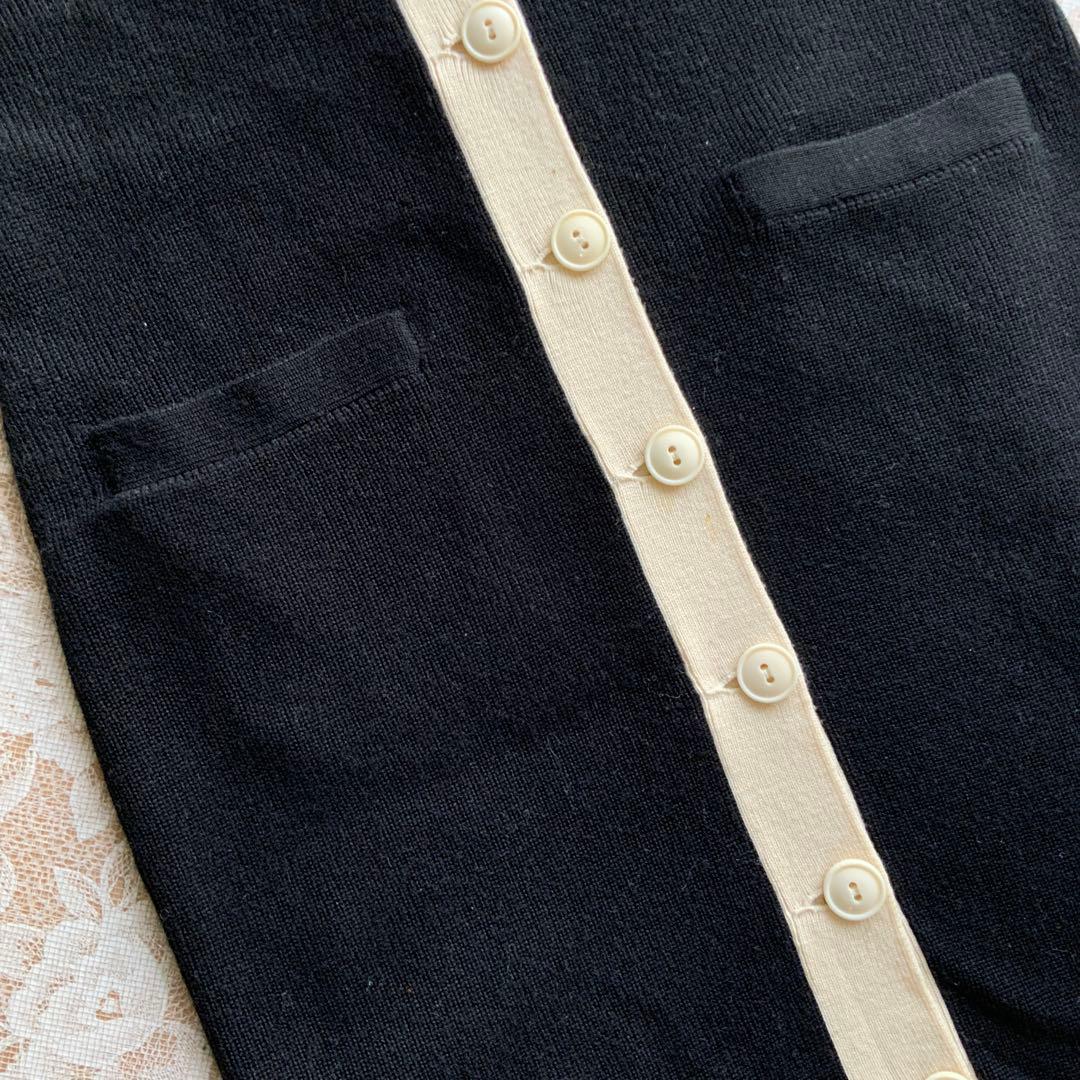 ラルフローレン　カシミヤ混ウール　ロングニットワンピース S黒×アイボリー