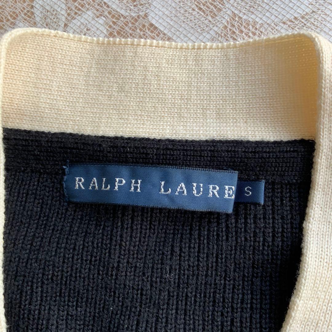 ラルフローレン　カシミヤ混ウール　ロングニットワンピース S黒×アイボリー