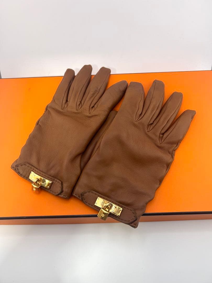 HERMES エルメス　手袋　グローブ　ケリー　ラムレザー　カシミヤ100％