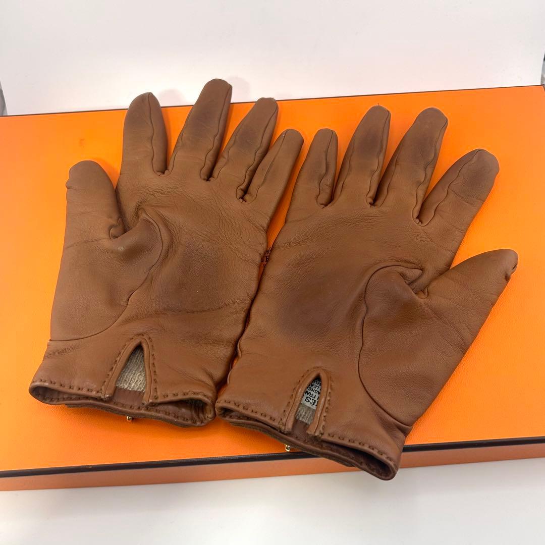 HERMES エルメス　手袋　グローブ　ケリー　ラムレザー　カシミヤ100％