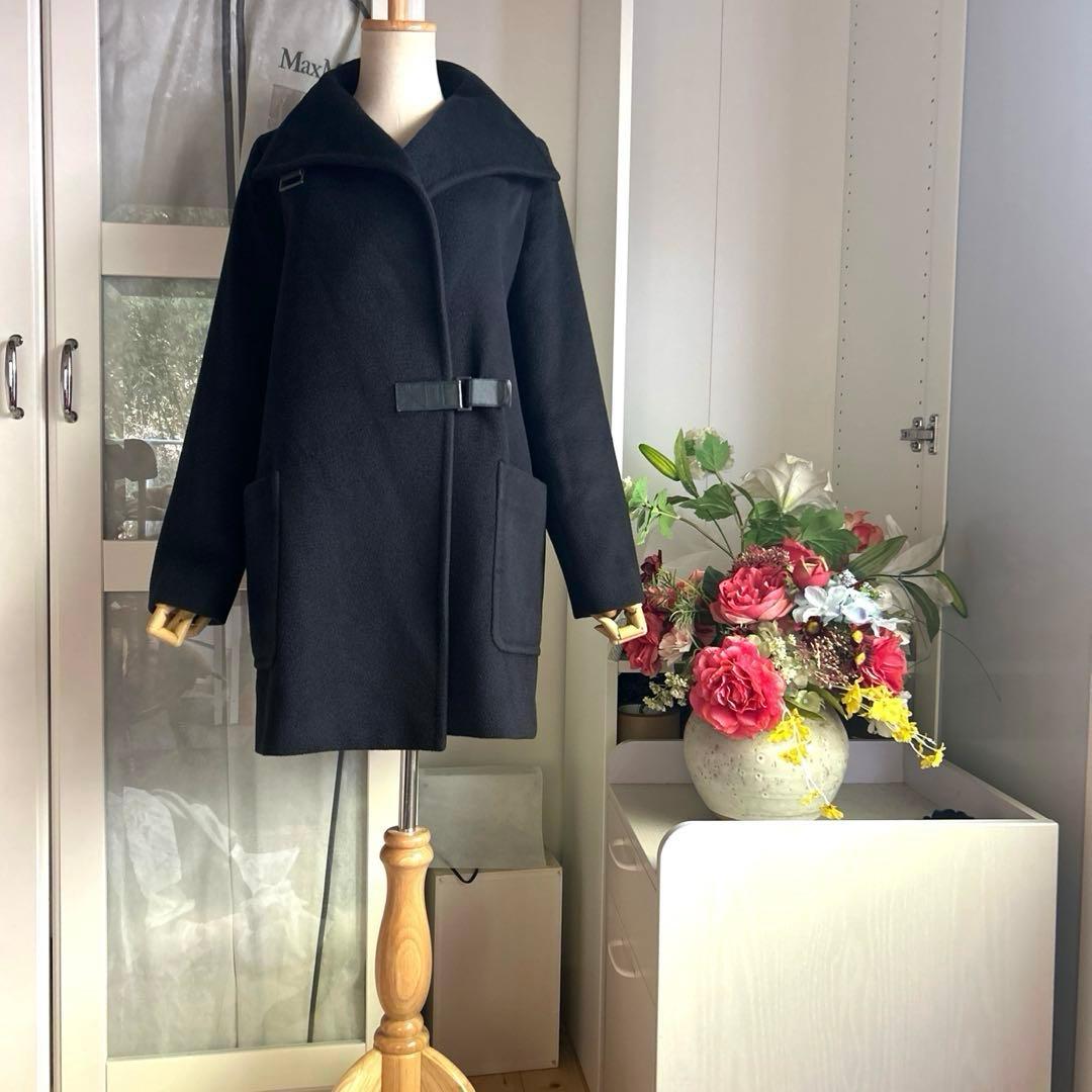 マックスマーラ 黒に近い紺色　キャメル素材100% 暖かいコート