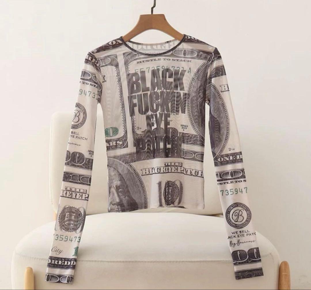 トップス BFEP HUNDREDS PATTERENED L/S TEE IVORY