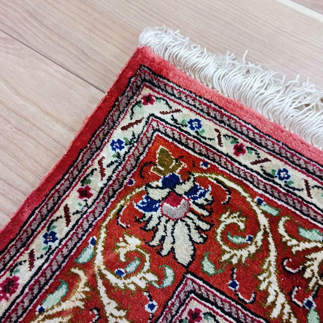 Y3292 高級ペルシャ絨毯 クム産 工房サイン シルク100% 手織り