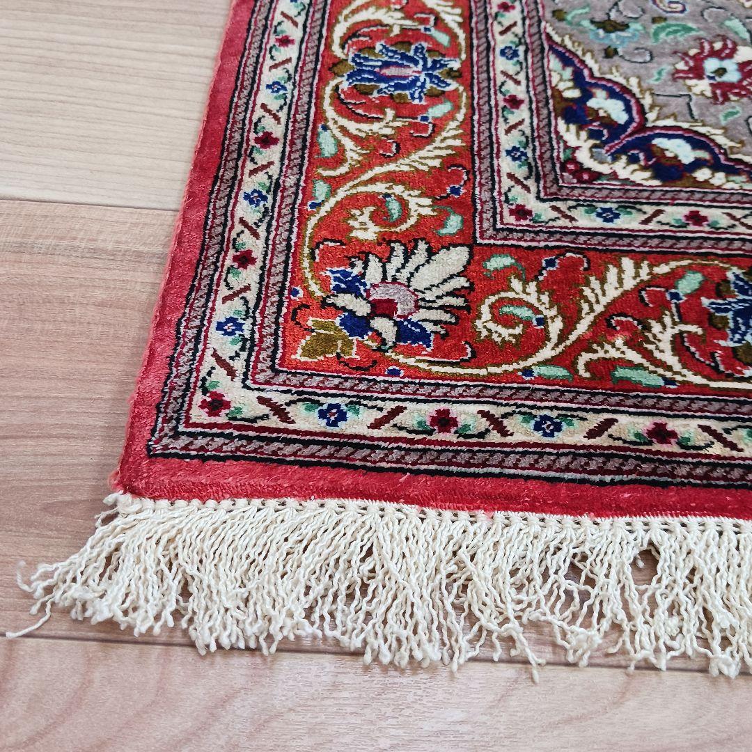 Y3292 高級ペルシャ絨毯 クム産 工房サイン シルク100% 手織り