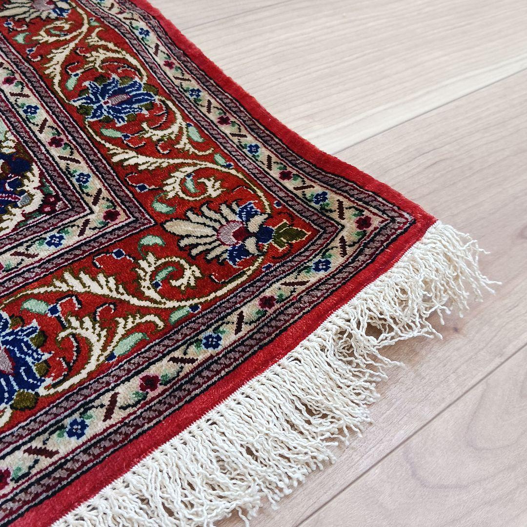 Y3292 高級ペルシャ絨毯 クム産 工房サイン シルク100% 手織り