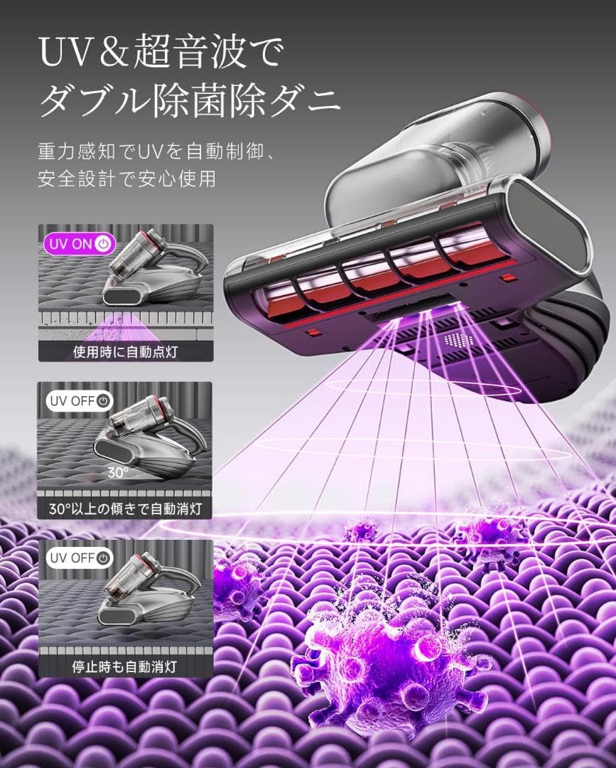 布団クリーナー 布団掃除機 20KPa強力吸引 65℃熱風乾燥 UV除菌 ダニ退