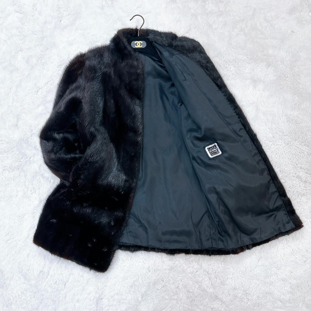 SAGA MINK 毛皮コート ダークブラウン 銀タグ