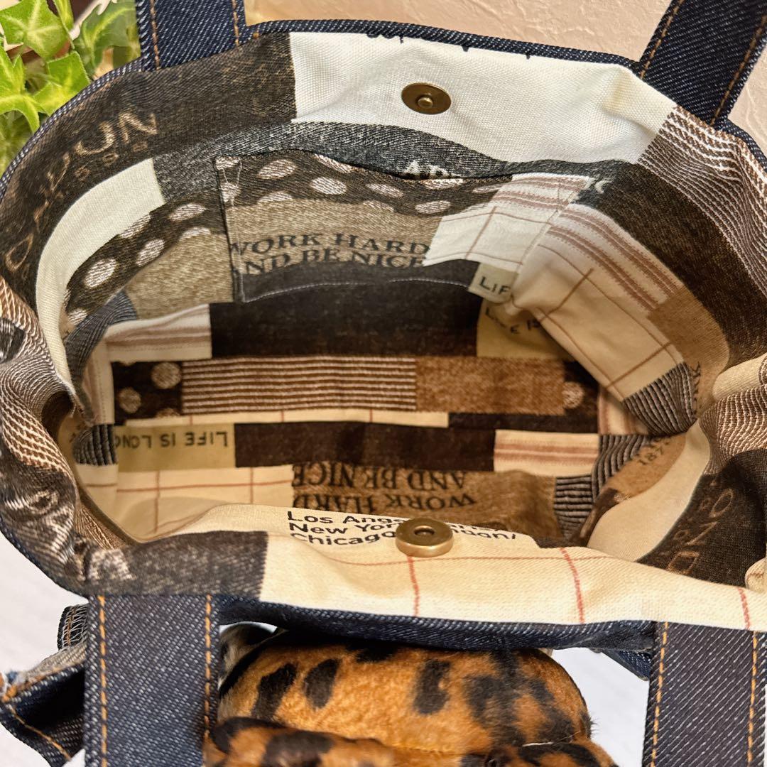 N*o様 コヤンイサムチョン♡豹柄リトルサンダーちゃんのデニムフリルトートバッグ