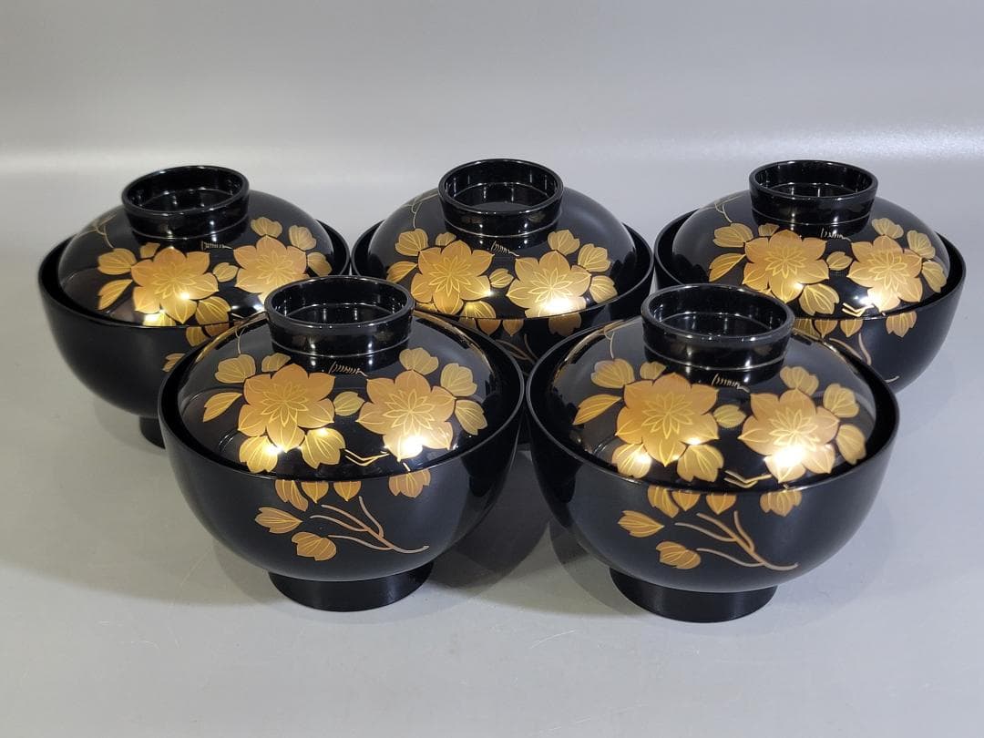 輪島塗 吸物椀 五客 塗師 松雲作 美品 DT251