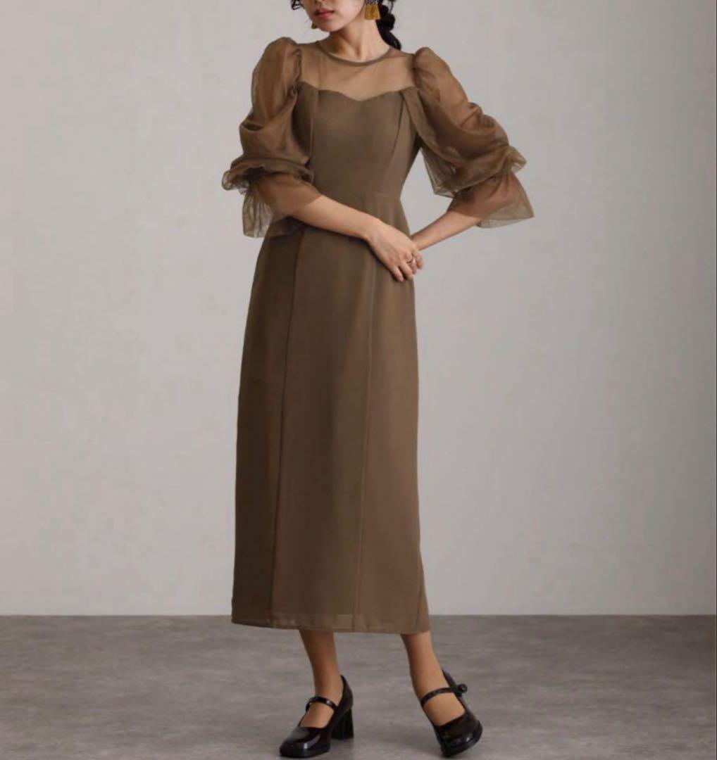 atlo チュールオフショルダードレス オケージョンドレス M ブラウン