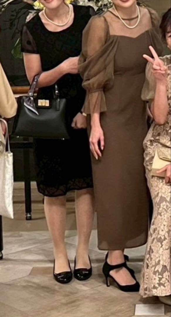 atlo チュールオフショルダードレス オケージョンドレス M ブラウン