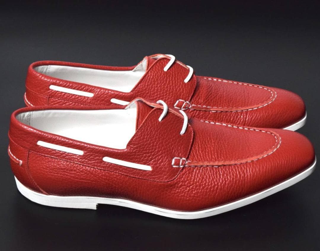 未使用 ferrante フェランテ レザー デッキシューズ 7 レッド 赤