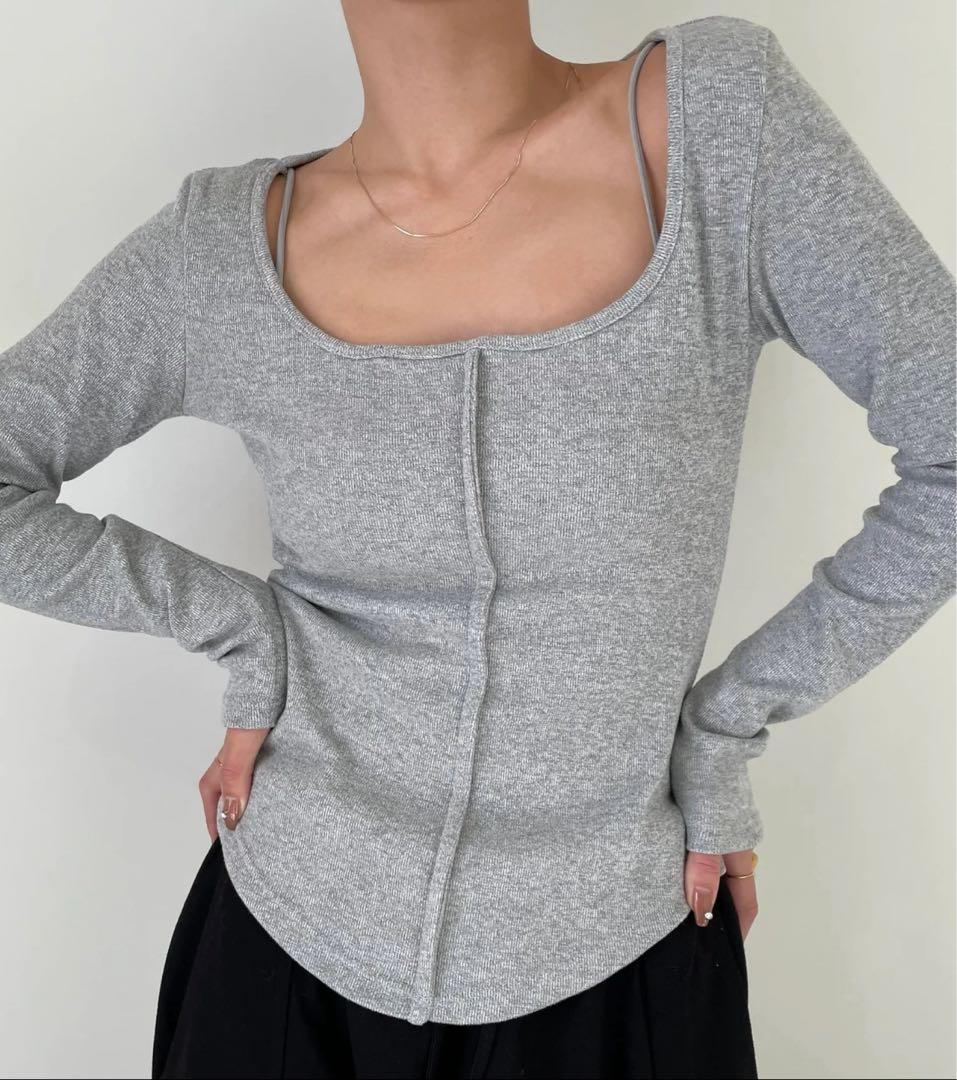 トップス efu BRUSHED SQUARE NECK TOP