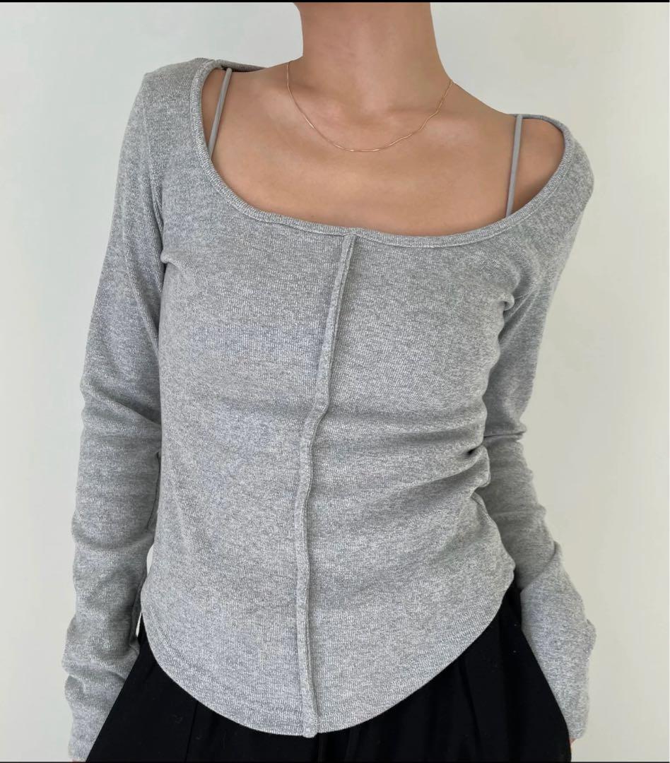 トップス efu BRUSHED SQUARE NECK TOP