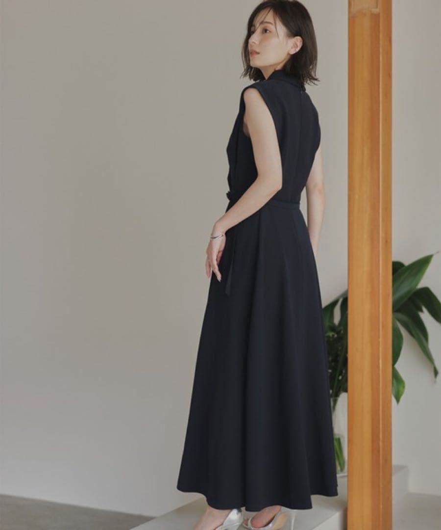 anuans ダブルサテンテーラードフレアワンピース ネイビー Sサイズ