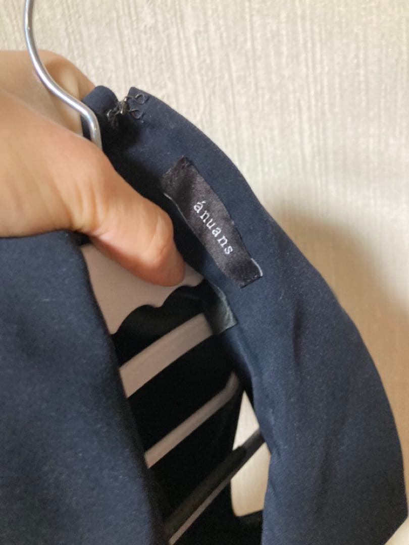 anuans ダブルサテンテーラードフレアワンピース ネイビー Sサイズ