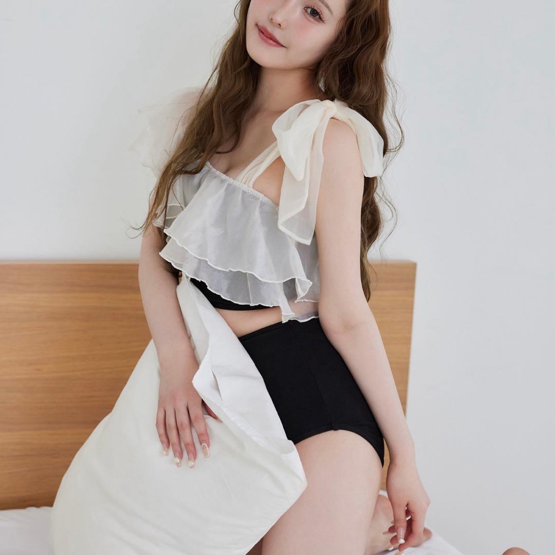 肩リボンワンショルダー水着 ブラック