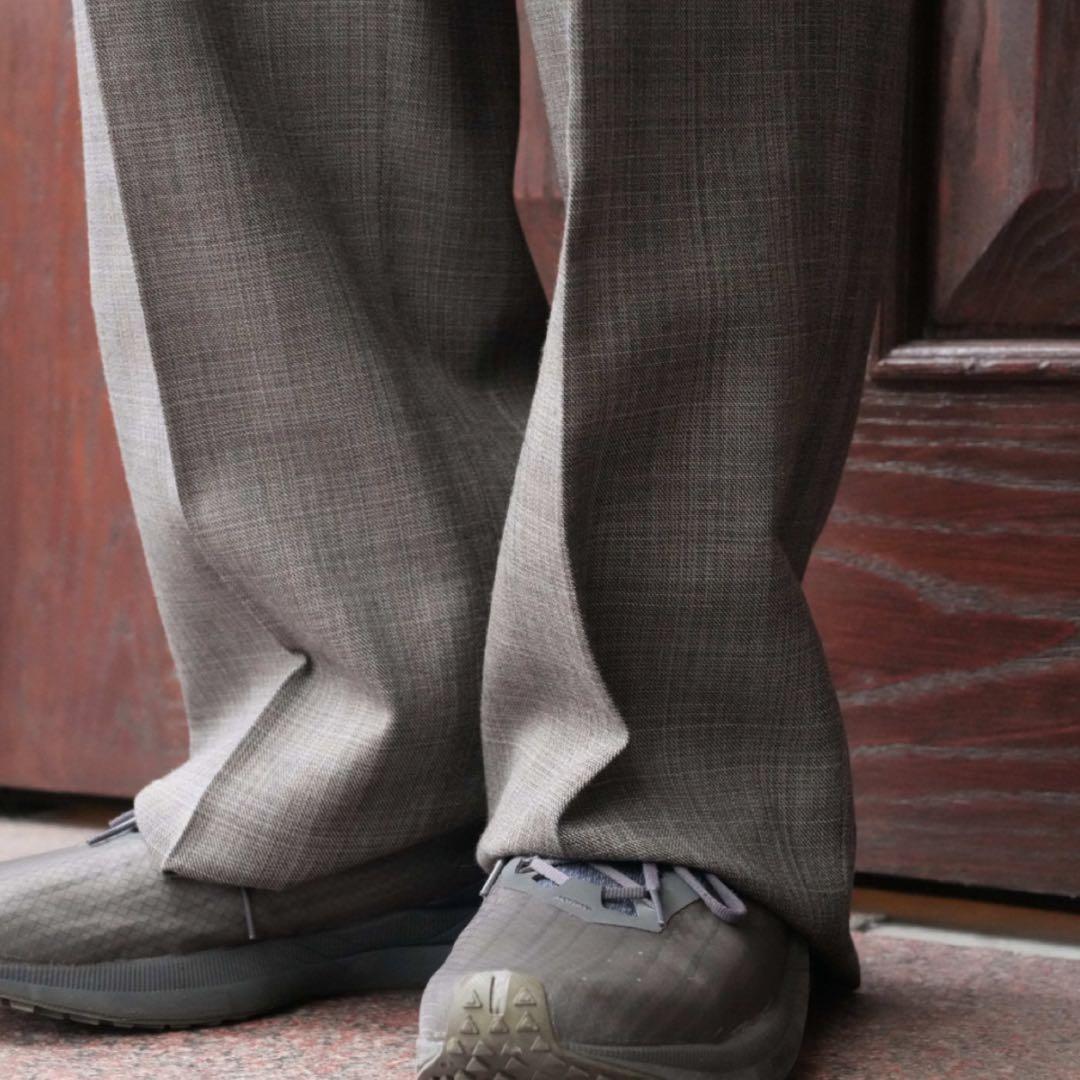 MAATEE&SONS 永遠 スラックス WOOL MAT CHECK GRAY