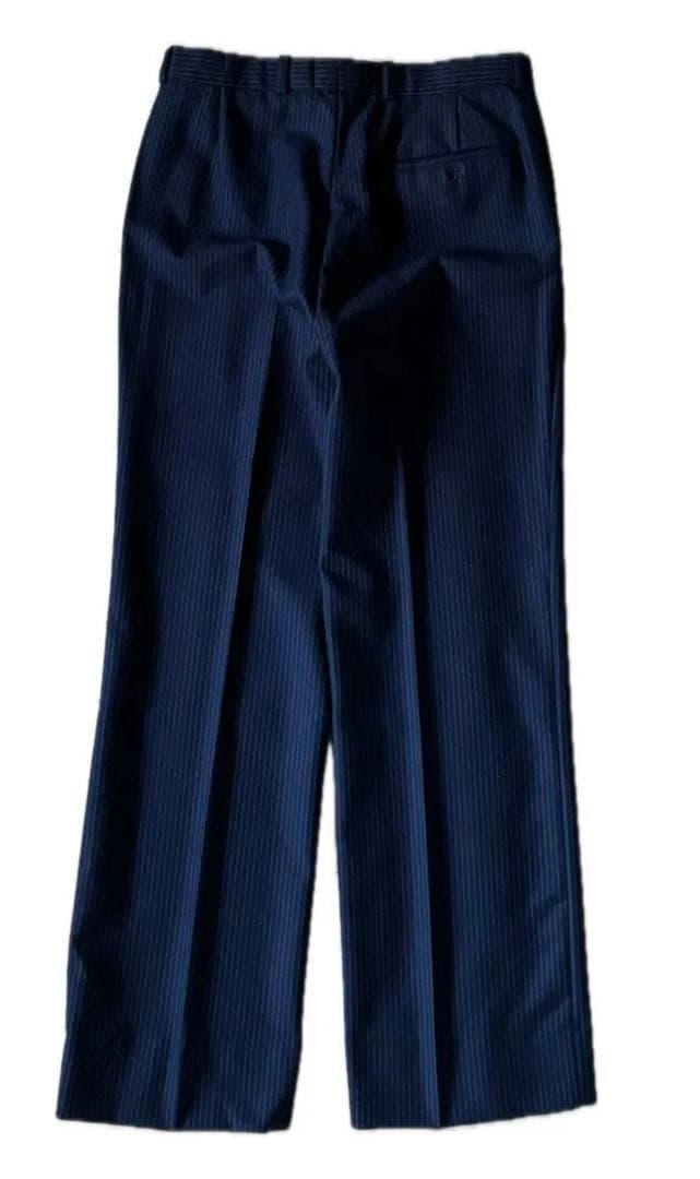 60s 70s VINTAGE ウール ストライプ スラックス ネイビー パンツ