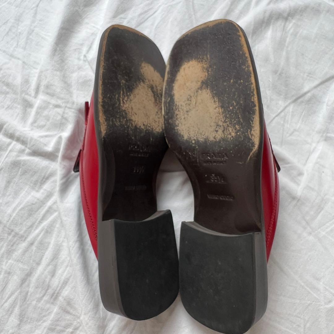 靴 99AW PRADA square toe leather mules red