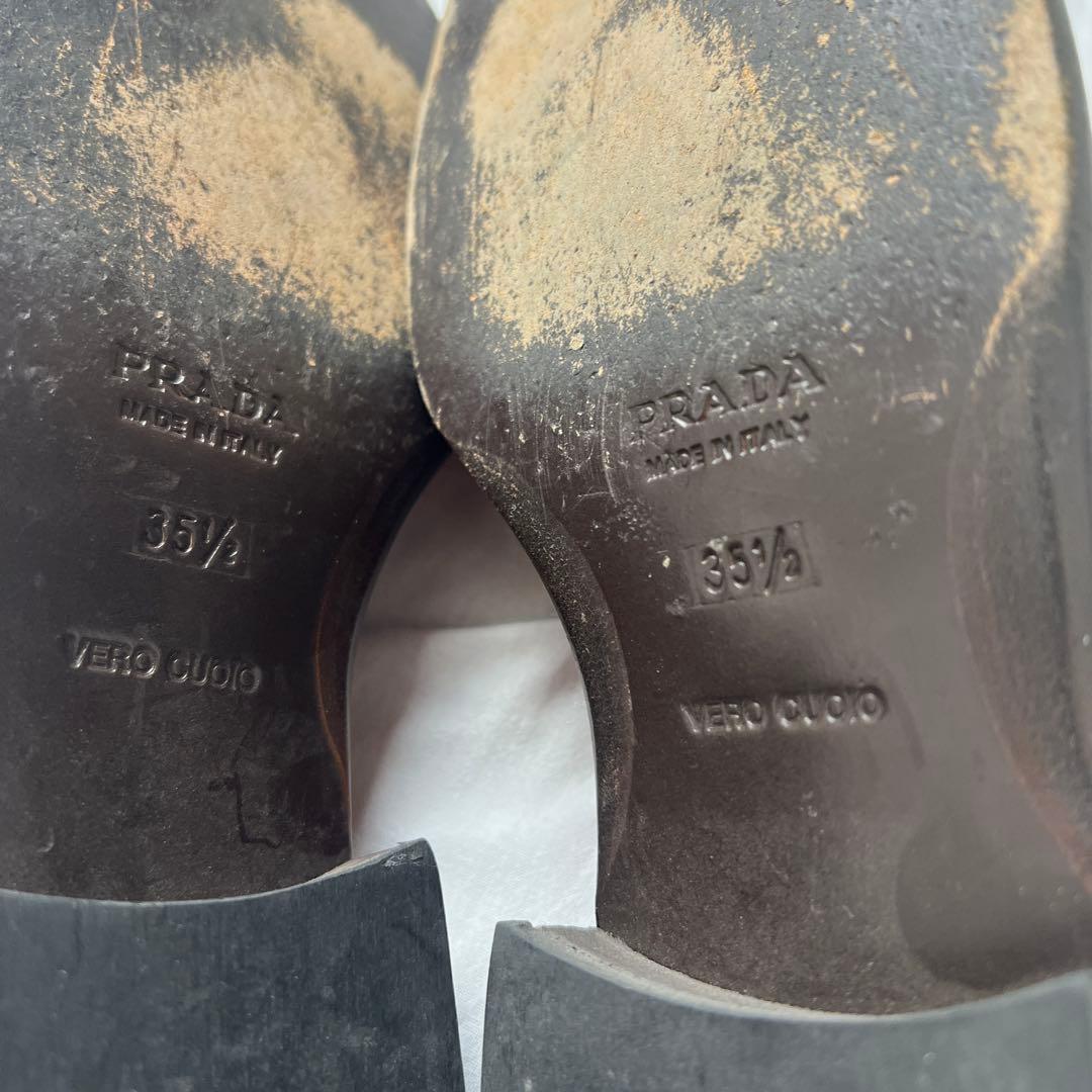 靴 99AW PRADA square toe leather mules red