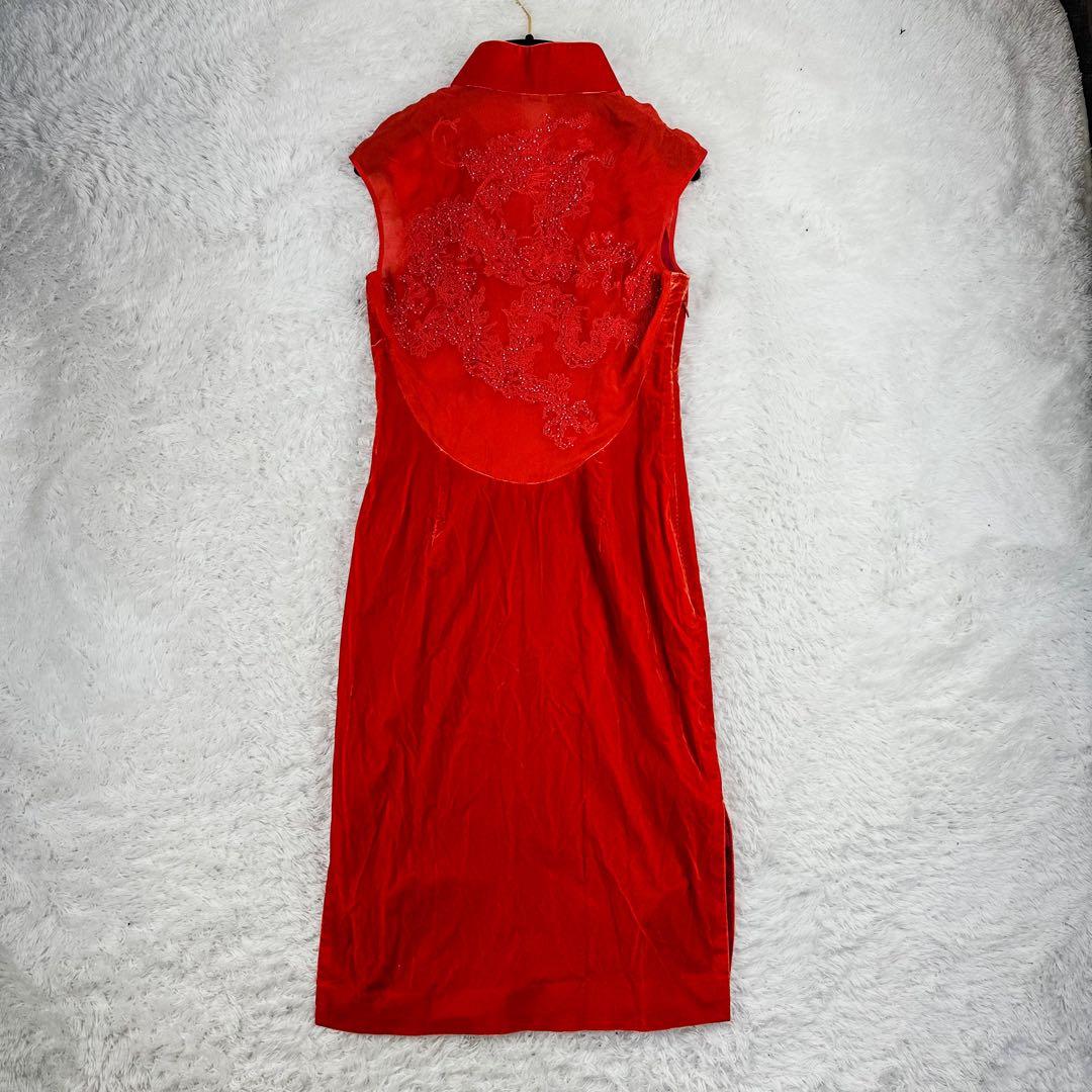 シャンハイタン　30周年記念　ロングワンピース　ベロア　チャイナドレス　赤　S