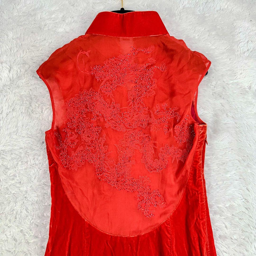 シャンハイタン　30周年記念　ロングワンピース　ベロア　チャイナドレス　赤　S