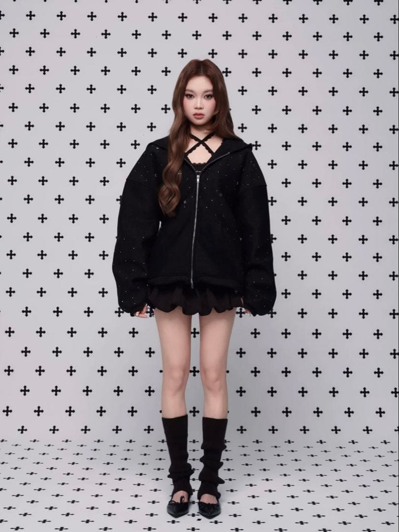 ANDWANG kirakira jewel zip up パーカー スカート