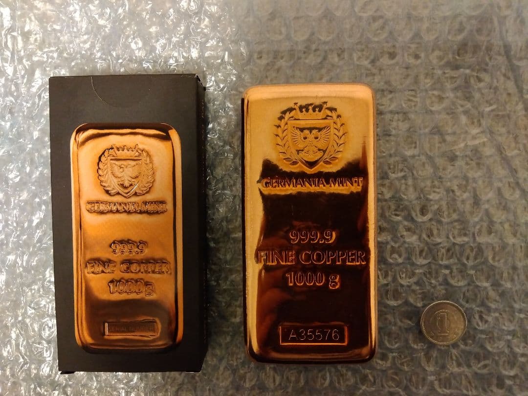 ポーランドゲルマニア純銅赤金 1キロ　キャストバー　ペーパーウエイト