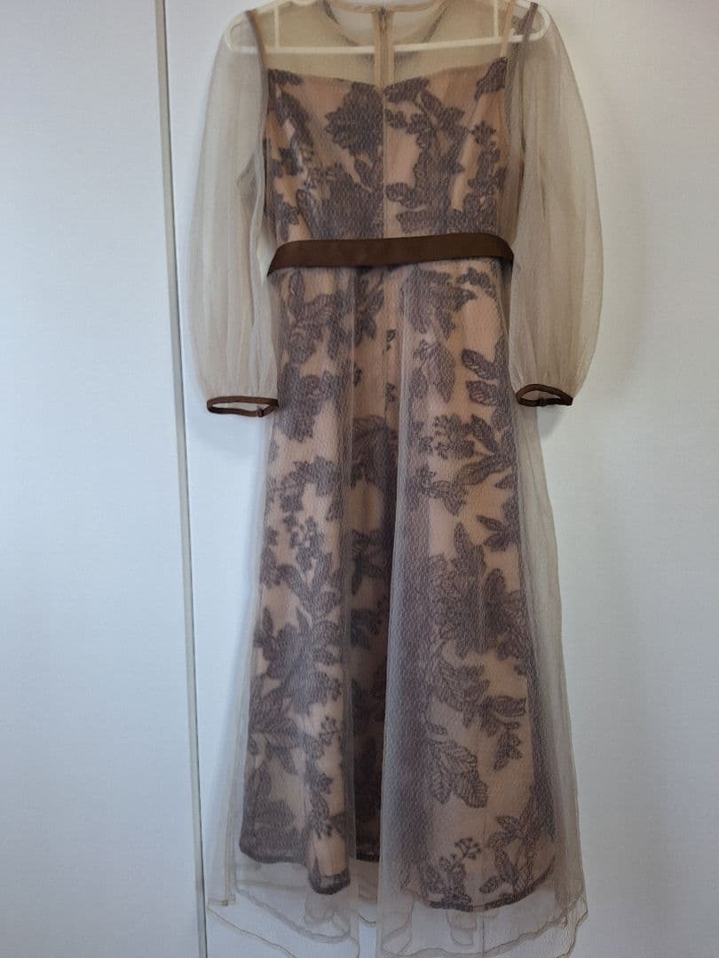 Leja チュールパイピングリーフ ベルト付き Aラインワンピース