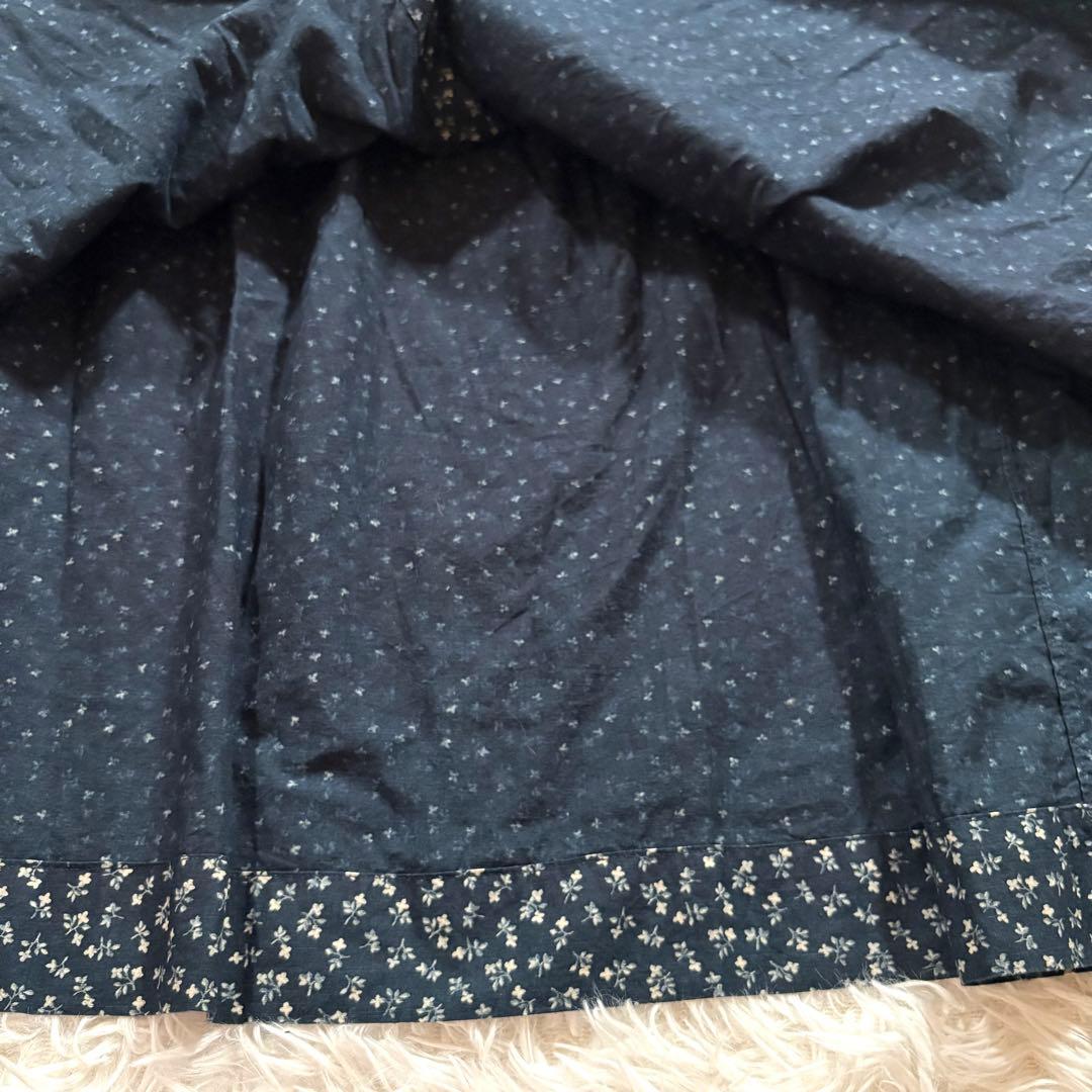 45R 雲間草プリントのドレス　ワンピース　藍染め　インディゴ　小花柄