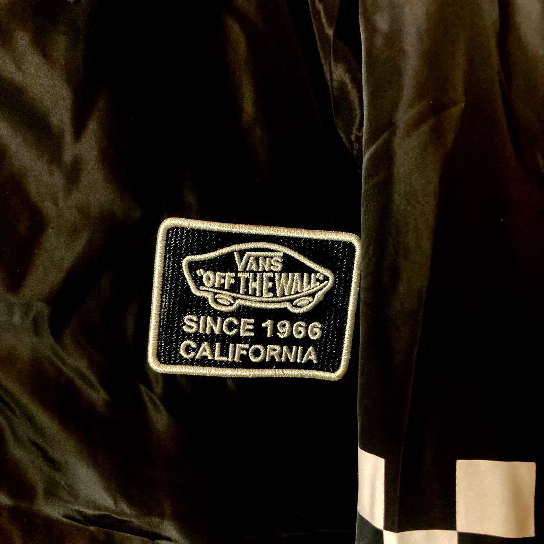 VANSチェッカーフラッグ×裏ボア×中綿ブラックナイロンコーチジャケットゆったり