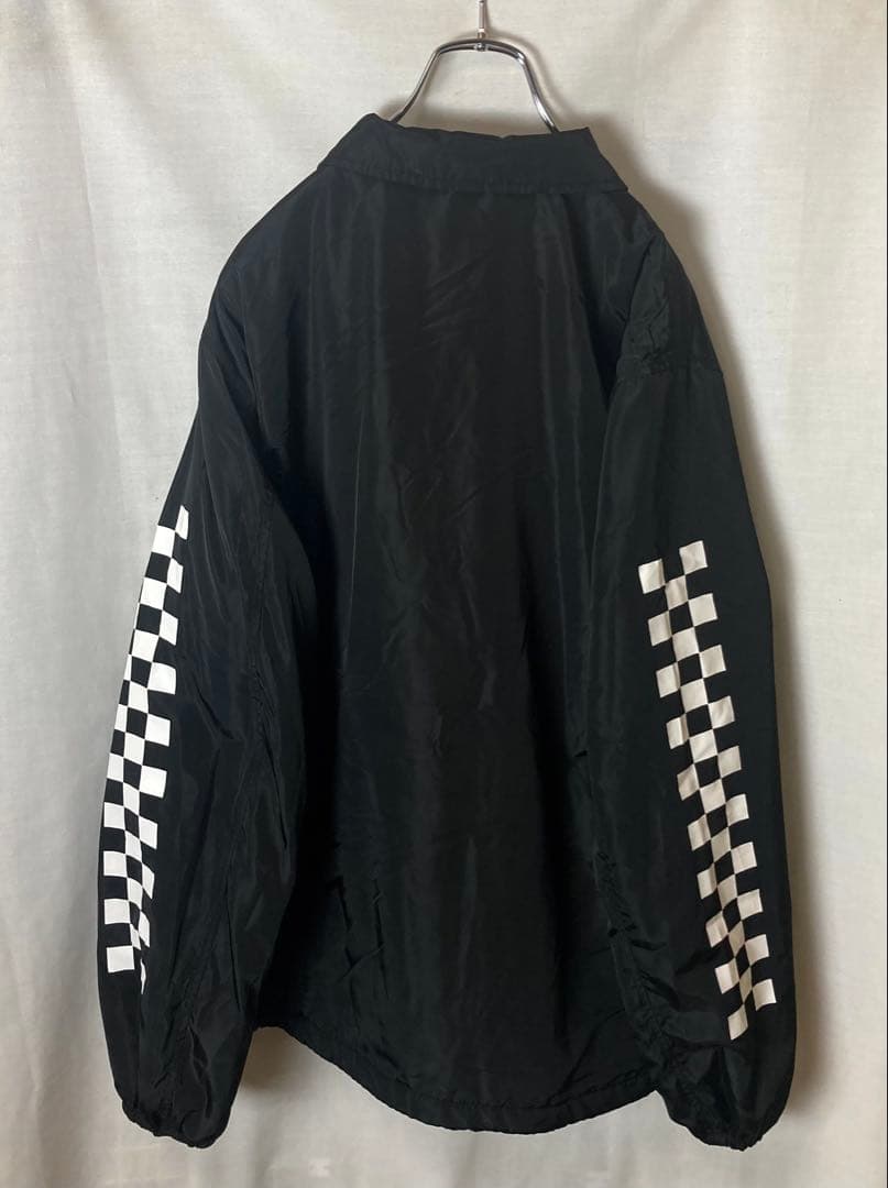 VANSチェッカーフラッグ×裏ボア×中綿ブラックナイロンコーチジャケットゆったり