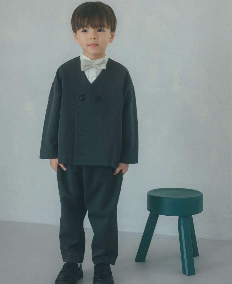 スーツセットアップ　ストライプシャツ　蝶ネクタイ4点セット