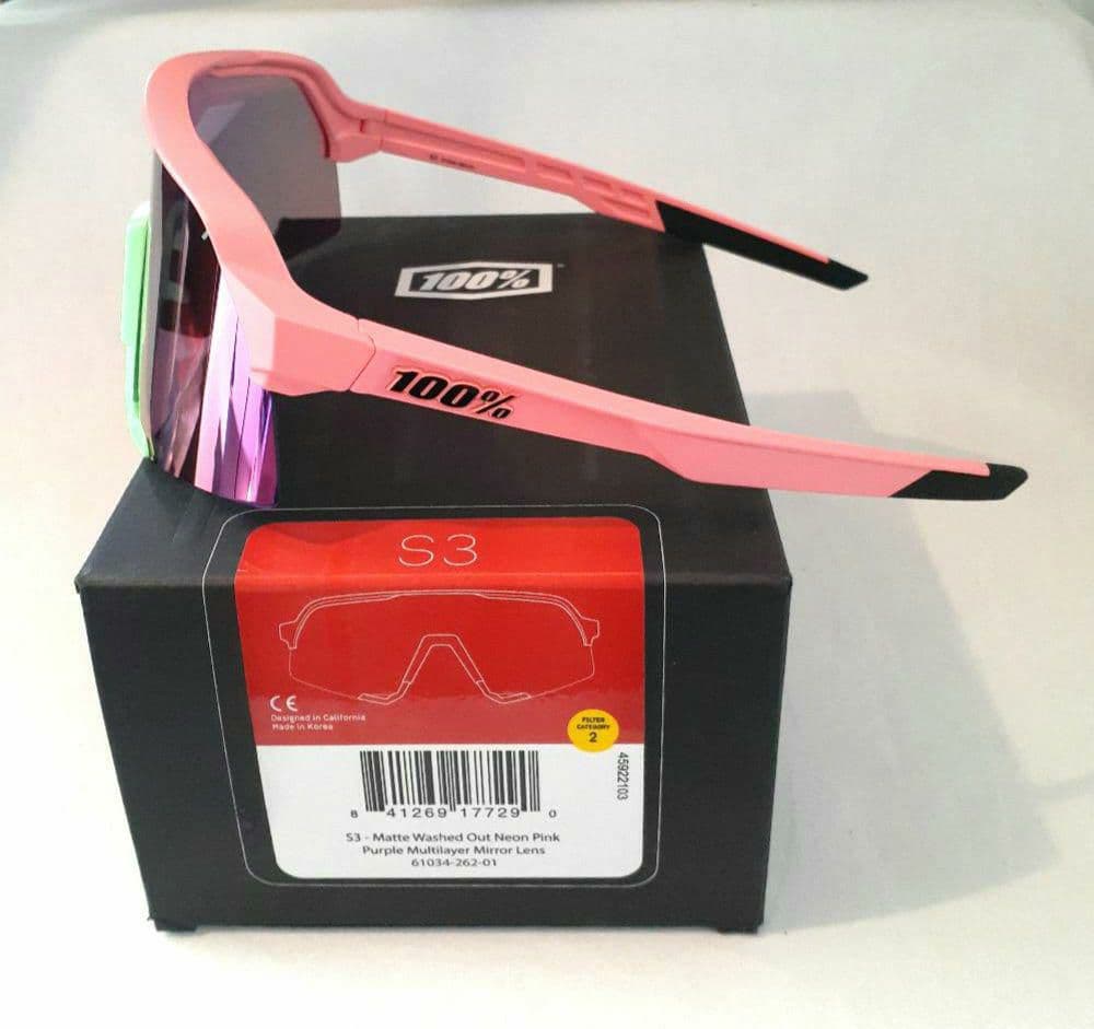 100% S3 ネオンピンク パープルミラーレンズ ワンハンドレッド