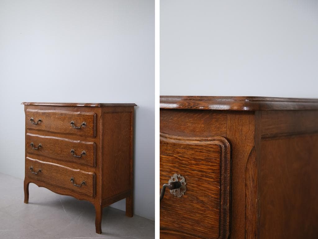 フランスアンティーク猫脚3杯ドロワー/木製チェスト/タンス/飾り棚(90-11)