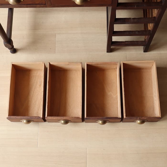 アンティーク ナラ材 ロクロ脚 片袖机 レトロ 真鍮金具 デスク 古家具