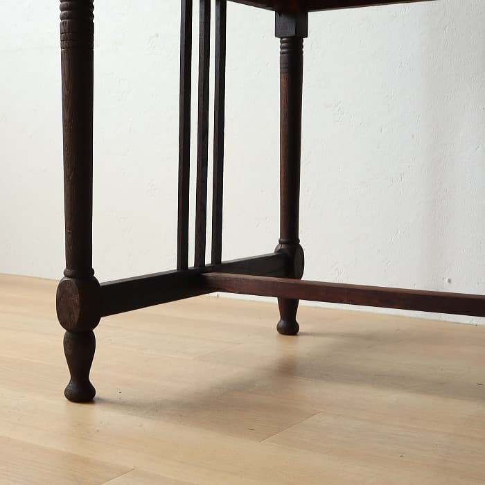 アンティーク ナラ材 ロクロ脚 片袖机 レトロ 真鍮金具 デスク 古家具