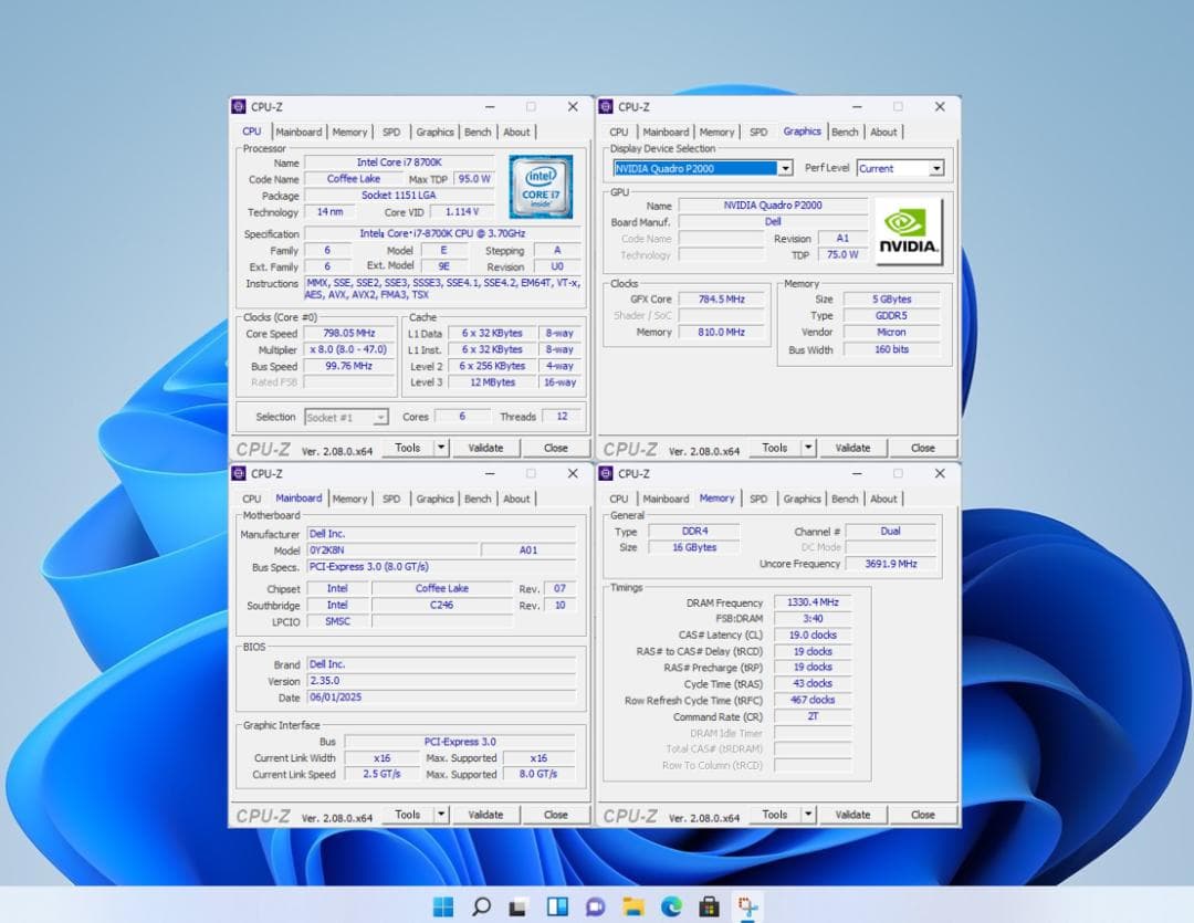 DELL PC/i7 8700K/16G/P2000/SSD＋HDD/#2CB