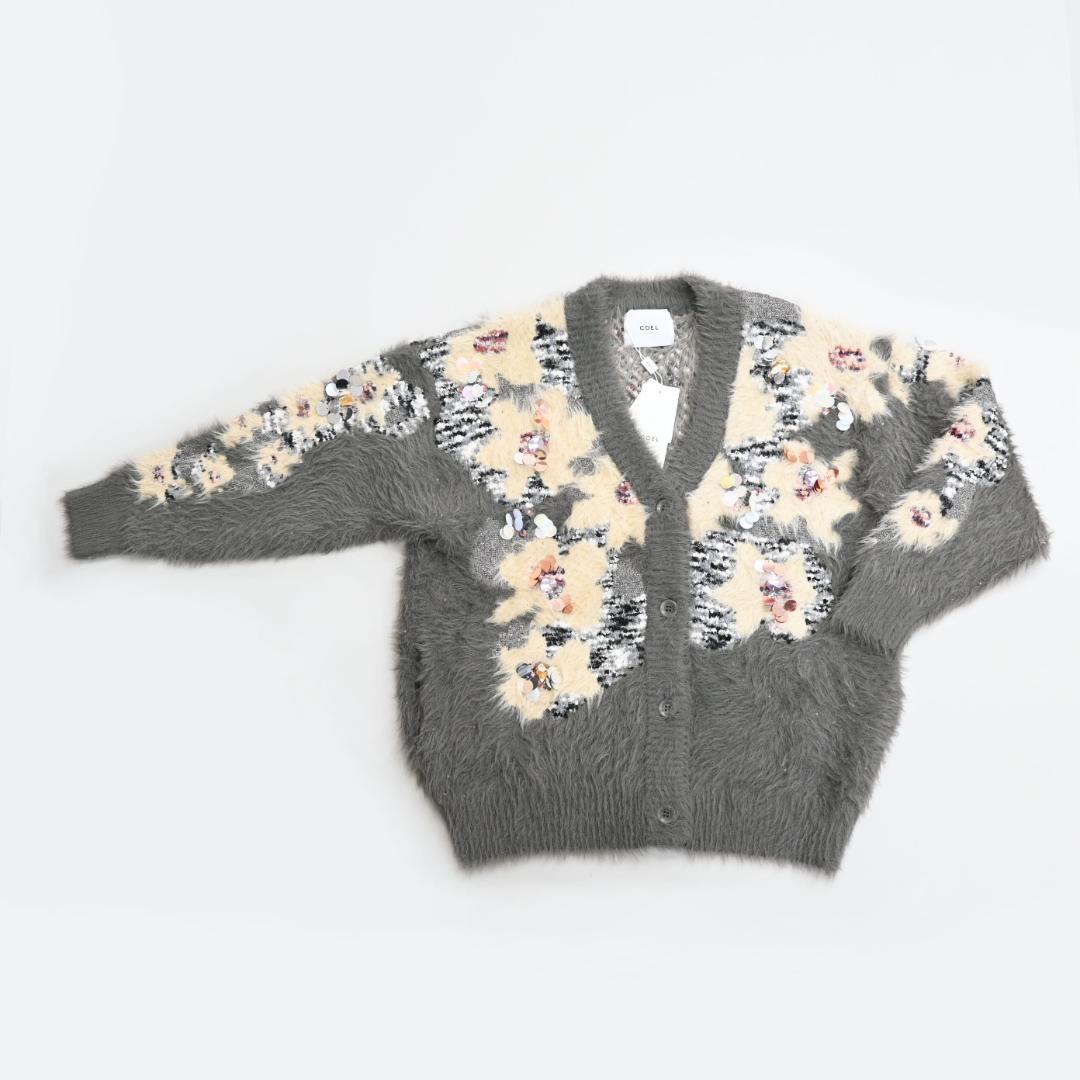 □ 47890★年 定価3.5万 コエル 花柄ビジューシャギーカーディガン