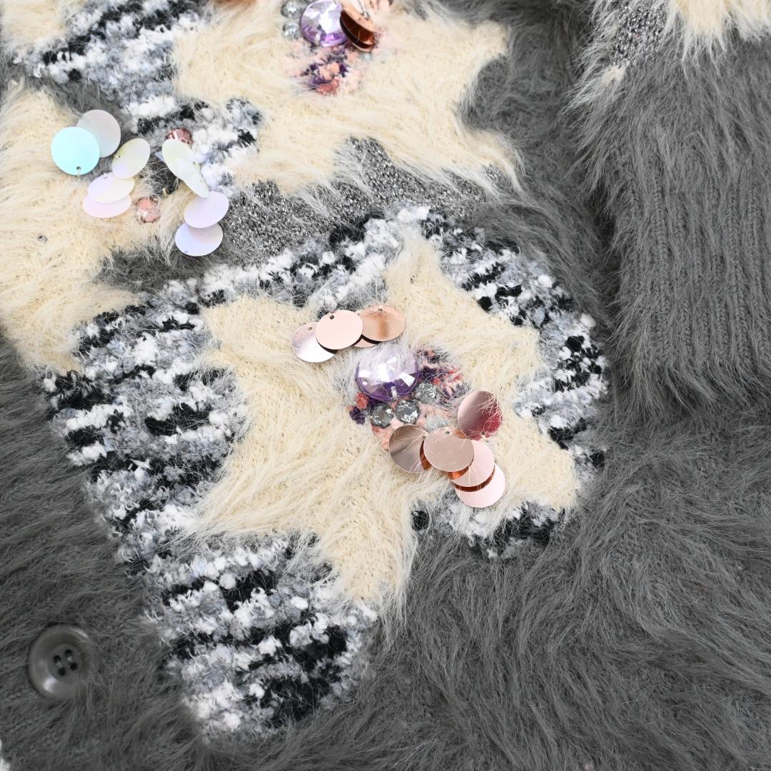 □ 47890★年 定価3.5万 コエル 花柄ビジューシャギーカーディガン