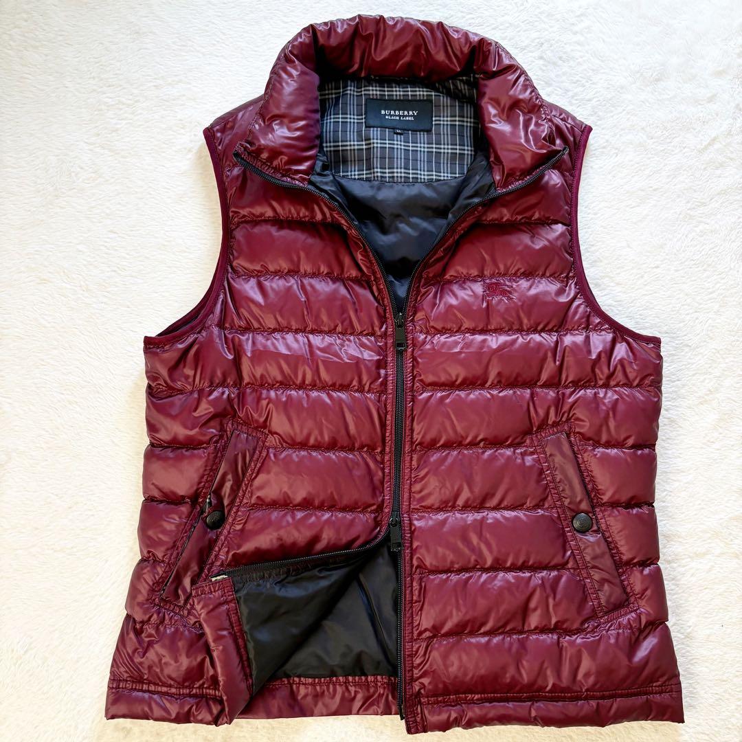 美品　バーバリーブラックレーベル　ノバチェック　ダウンベスト　ボルドー　XL
