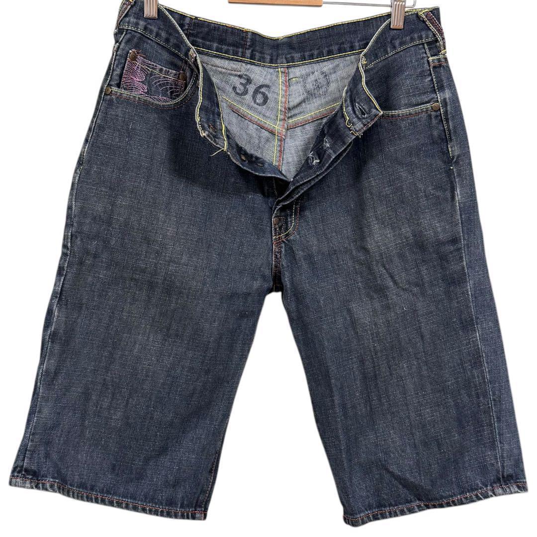 RED MONKEY COMPANY デニム ハーフパンツ ボタンフライ 刺繍