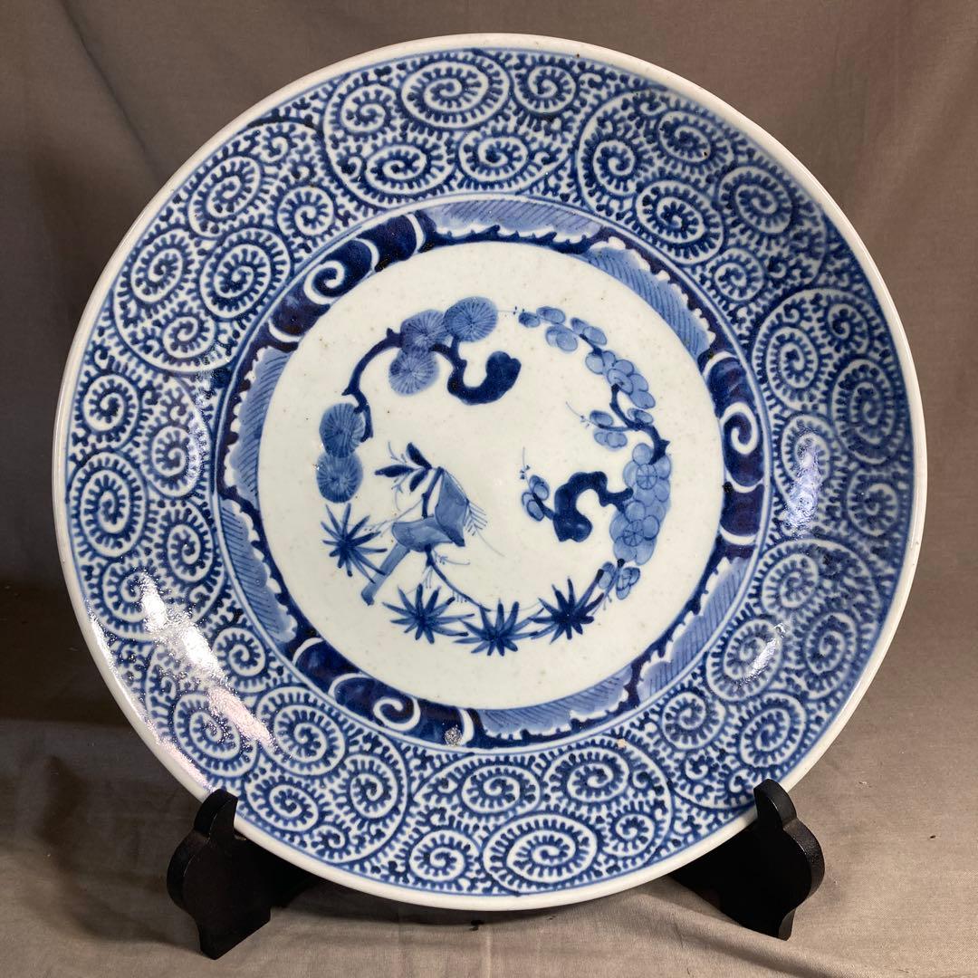 【忠佐伯さん専用】古伊万里の伝統　名窯　染付松竹梅章魚唐草文　大明成化年製　大皿