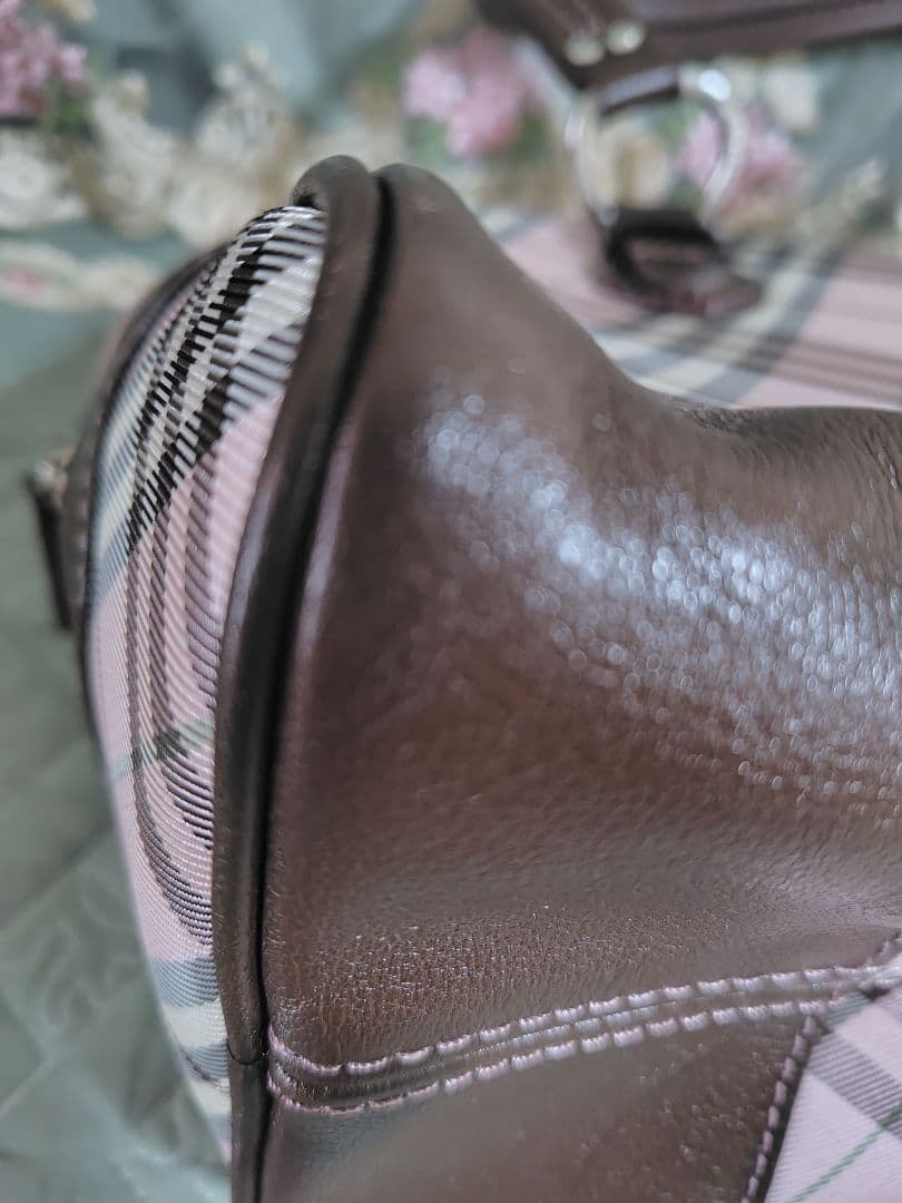 希少　バーバリーブルーレーベル　チェック柄ハンドバッグ　ピンク