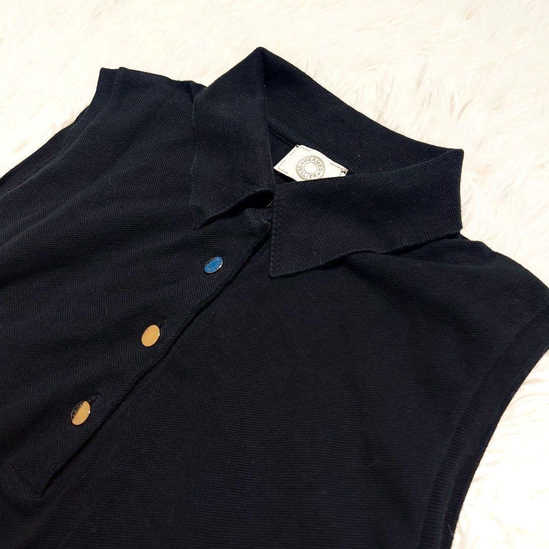 【美品】エルメス セリエボタン ノースリーブ ポロシャツ L 鹿の子 銀ボタン