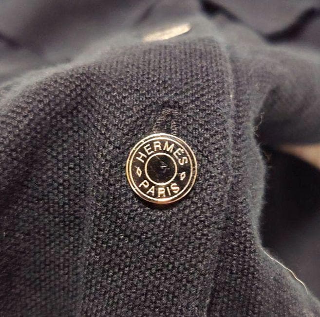 【美品】エルメス セリエボタン ノースリーブ ポロシャツ L 鹿の子 銀ボタン