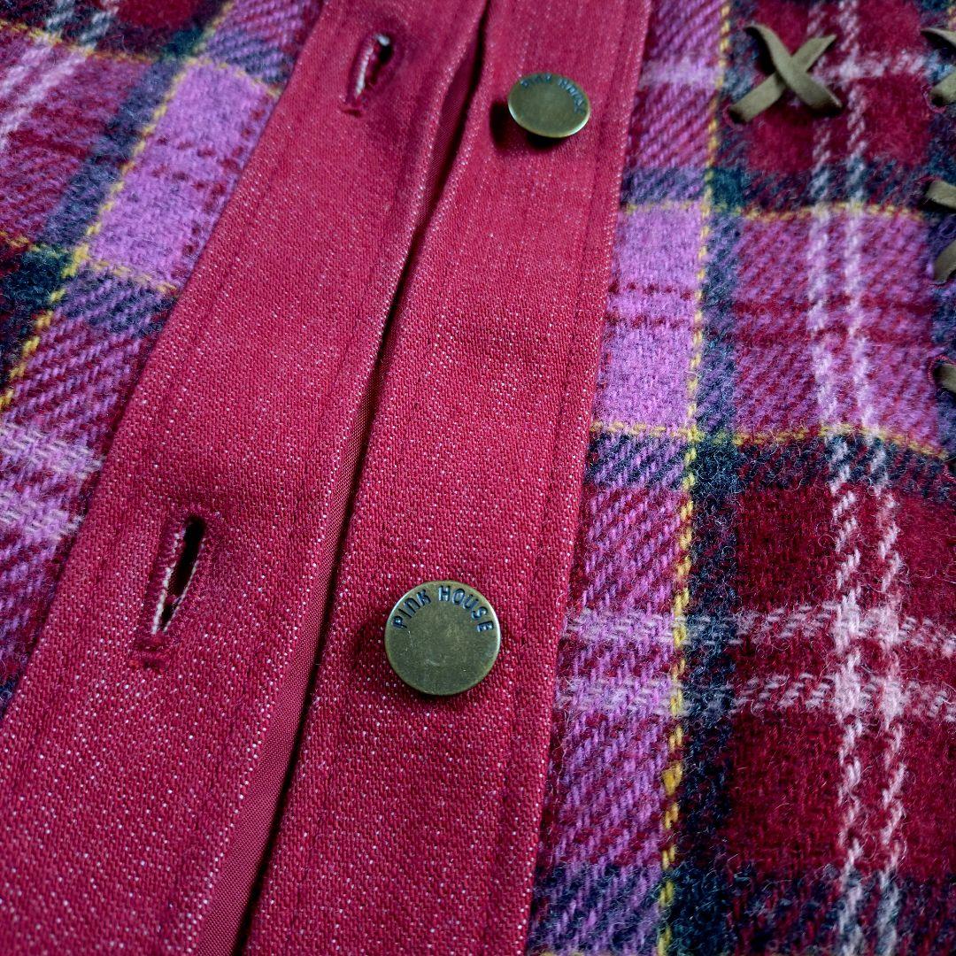 【メルヘン】PINKHOUSE　デニムツイードファージャケット　赤ピンク