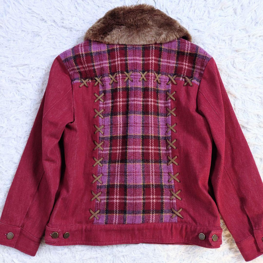 【メルヘン】PINKHOUSE　デニムツイードファージャケット　赤ピンク